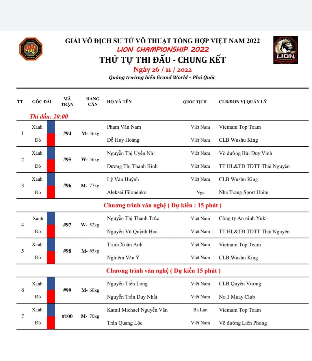 Lion Championship final schedule - Photo 2