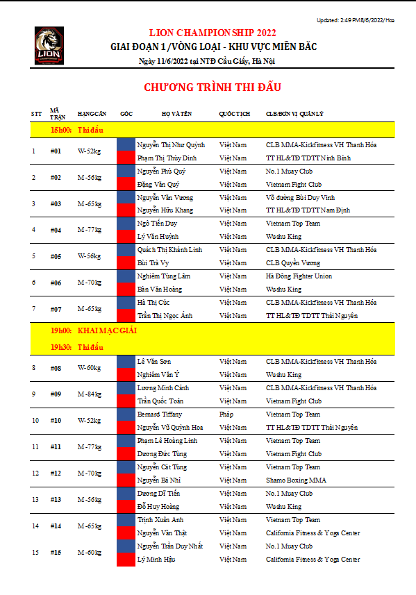 Schedule, Fight card MMA Vietnam Lion Championship - Photo 2