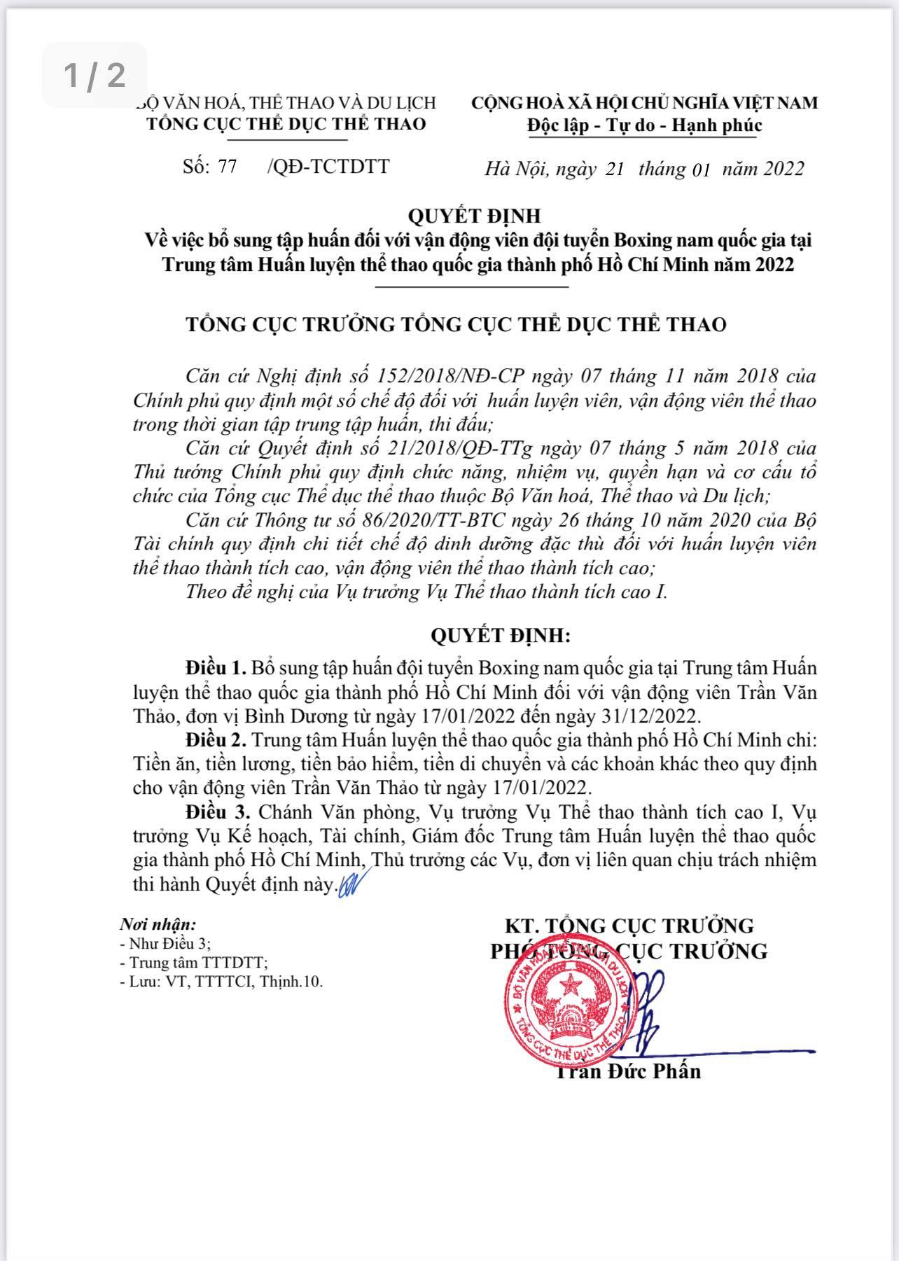 Tran Van Thao to focus on the Vietnam boxing team, training in Phan Thiet from February 17 - Photo 1