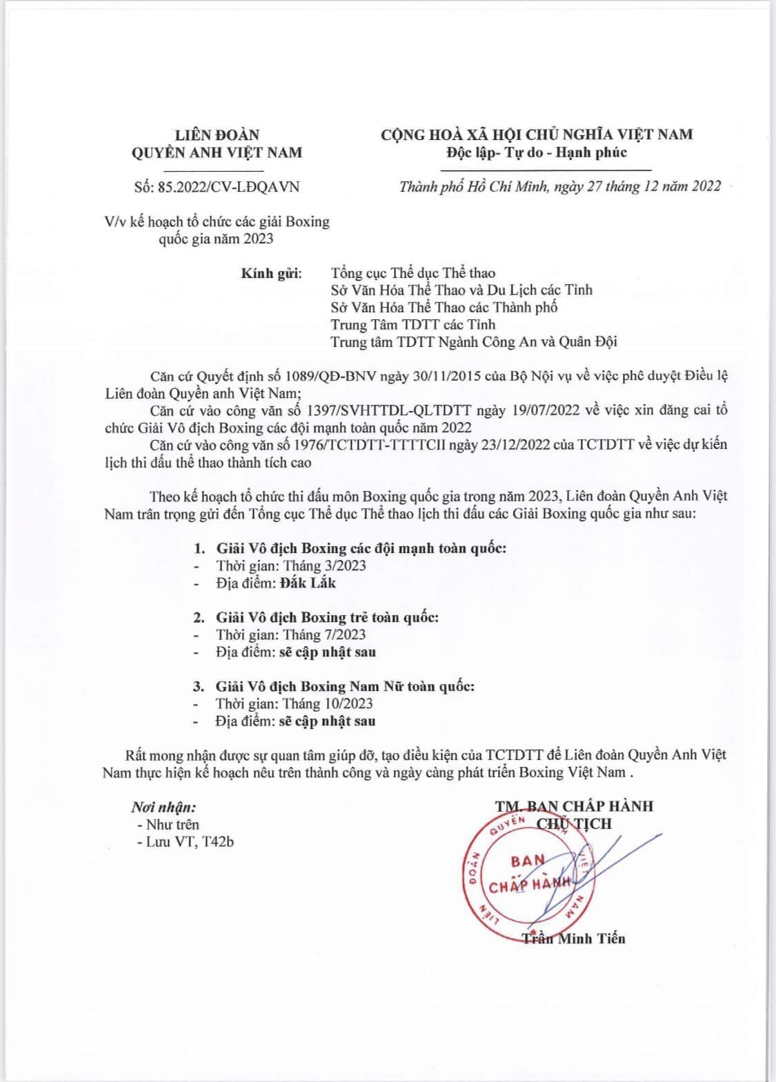 The Vietnam Boxing Federation announced the schedule 2023 - Photo 1